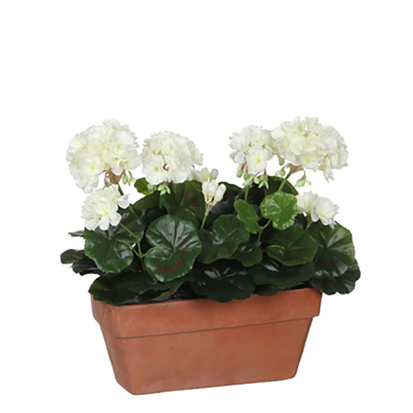 Jardinera de geranio blanco, 29 x 13 x 40 cm