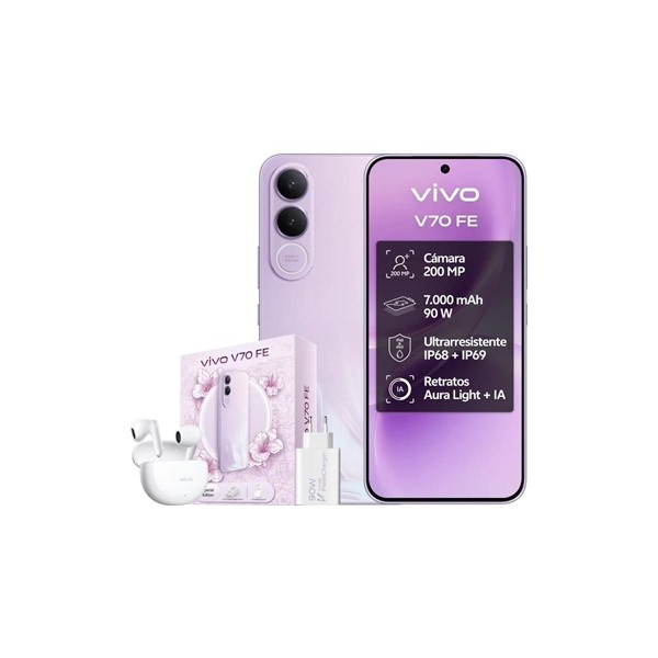 Vivo v70 fe 8gb 256gb bundle ch90w+ buds3 purple